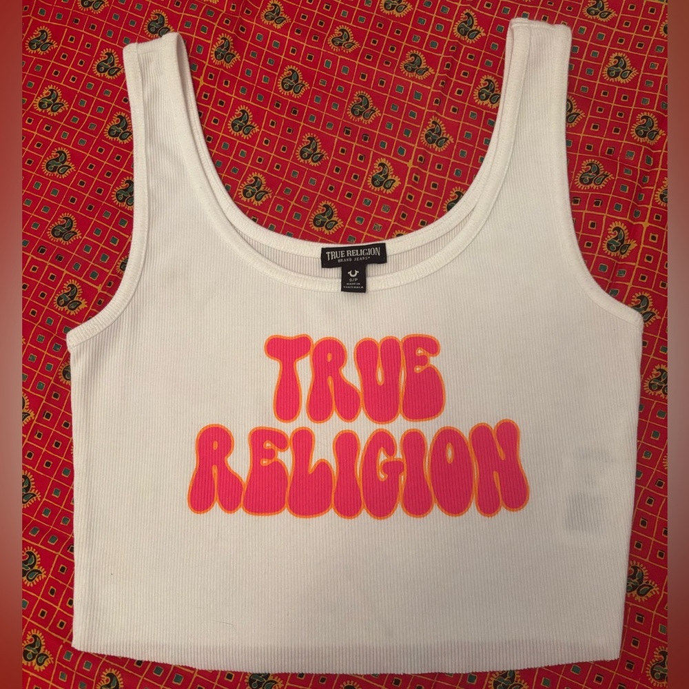 NWOT True Religion White and Pink Women's Tank Top